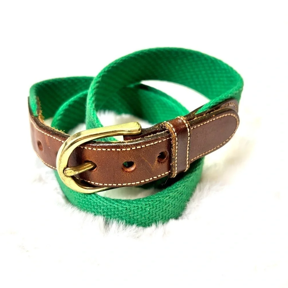 Vintage Men’s Dooney and Bourke Solid Brass Buckle Brown Leather & Green Belt
